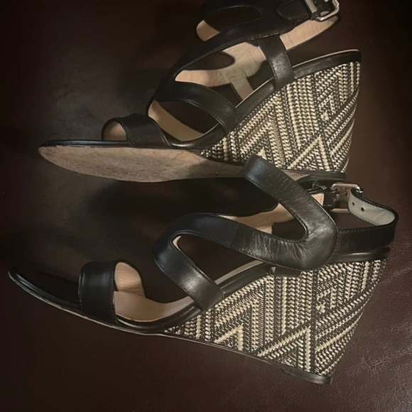3/$30 Aquatalia Woman's Black Leather Dyecut Wedge Sandals - Picture 12 of 14